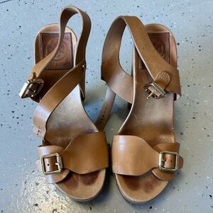 Tory Burch Brown Leather Sandals with Buckle Detail